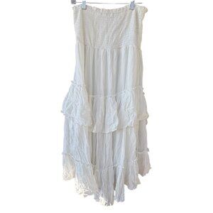 White Strapless Tiered Maxi Dress By Blue Blossom Size Medium 100 % Rayon